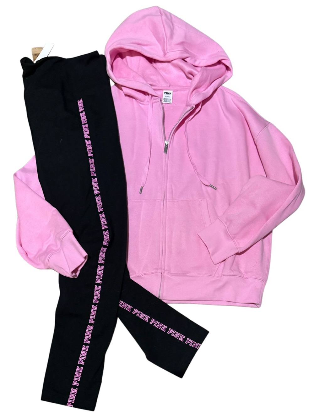 NEW VICTORIAS SECRET PINK BLING FULL ZIP HOODIE & LEGGINGS 2PC SET M~XL - Picture 3 of 9